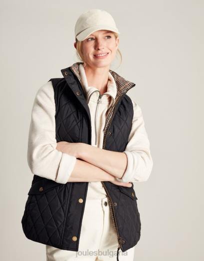 облекло P42D50 черен Жени Joules двустранна жилетка atwell diamond quilt