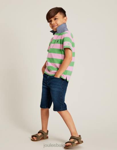 облекло P42D337 зелена розова ивица момчета Joules поло тениска ozzy stripe jarsey 2-12 години