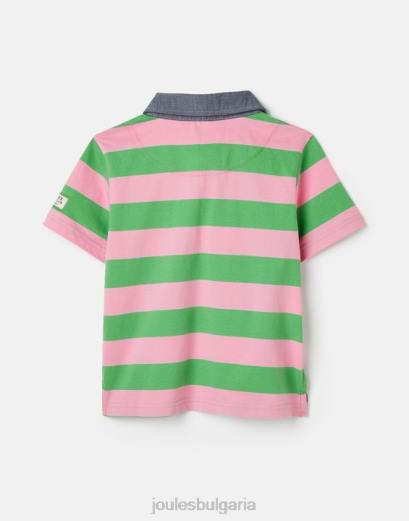 облекло P42D337 зелена розова ивица момчета Joules поло тениска ozzy stripe jarsey 2-12 години