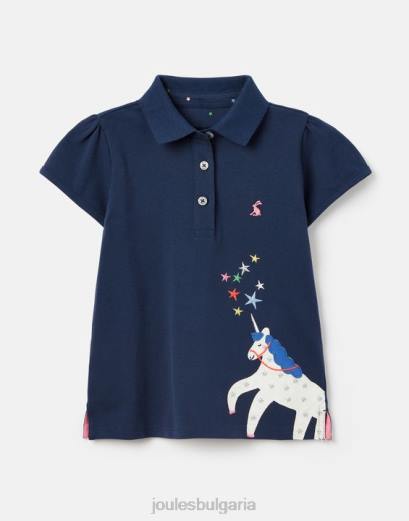 облекло P42D315 флотски еднорог момичета Joules поло тениска moxie 2-12г